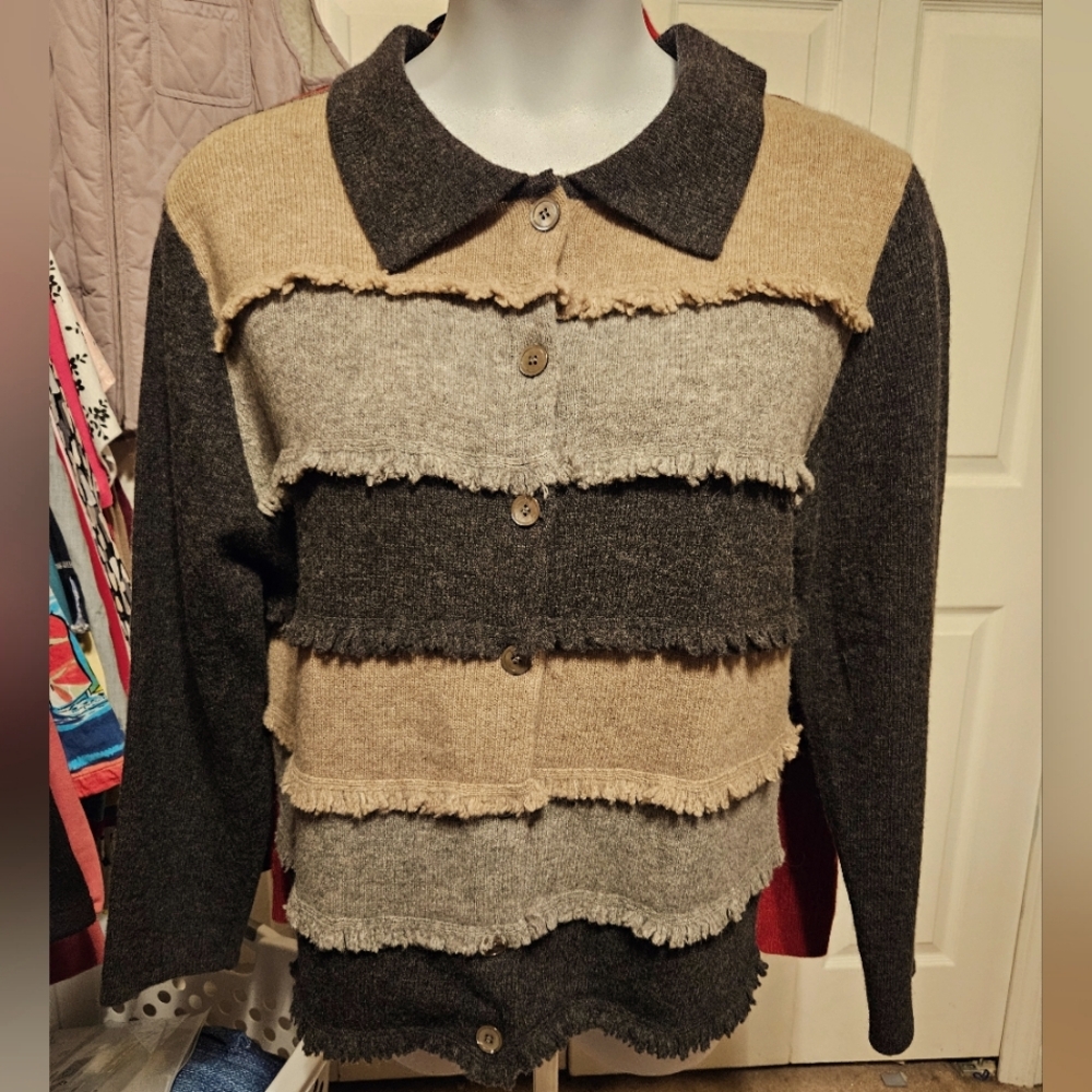 #376 Norm Thompson- Women's Color Block Fringe Cardigan- sz.XL